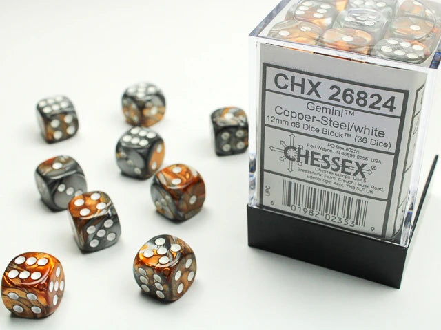 Gemini: 12mm D6 Copper-Steel/White (36)