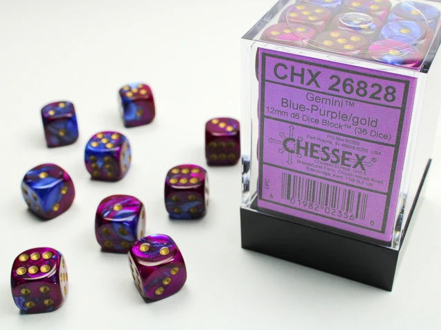 Gemini: 12mm D6 Blue-Purple/Gold (36)