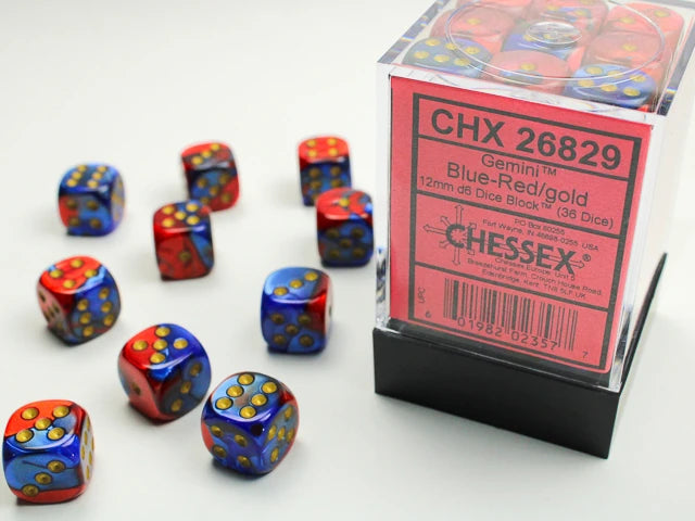 Gemini: 12mm D6 Blue-Red/Gold (36)