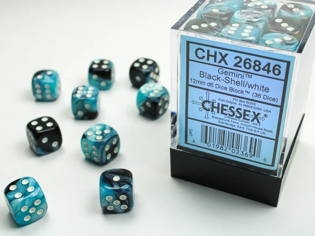 Gemini: 12mm D6 Black-Shell/White (36)