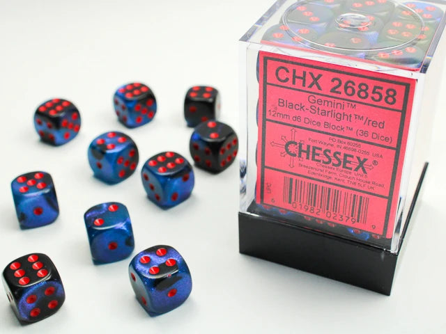 Gemini: 12mm D6 Black-Starlight/Red (36)
