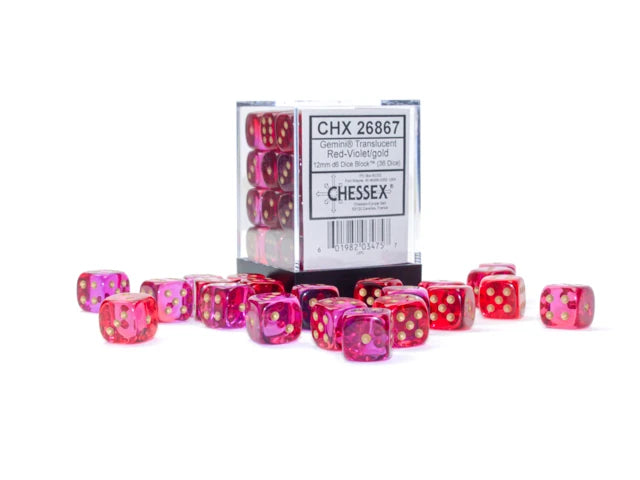 Gemini: 12mm D6 Translucent Red-Violet/Gold (36)