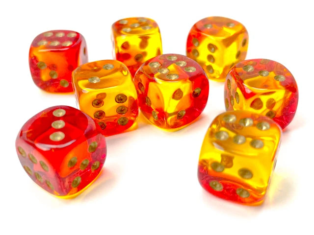 Gemini: 12mm D6 Translucent Red-Yellow/Gold (36)