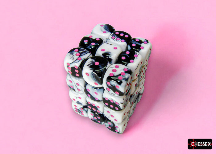 Gemini: Black-White/Pink 12mm D6 (36 dice)