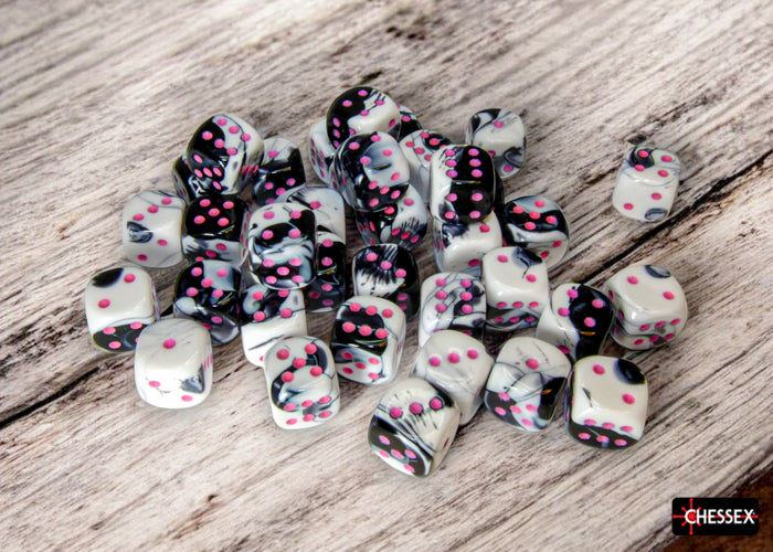 Gemini: Black-White/Pink 12mm D6 (36 dice)