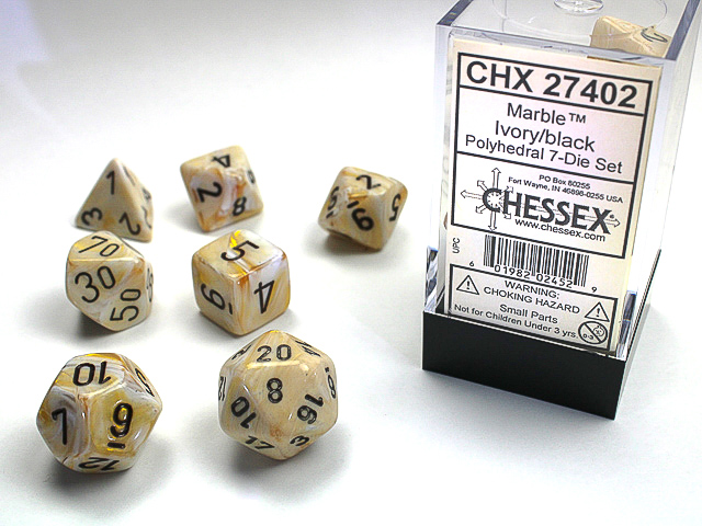 Marble: Polyhedral Ivory/Black 7-Die Set