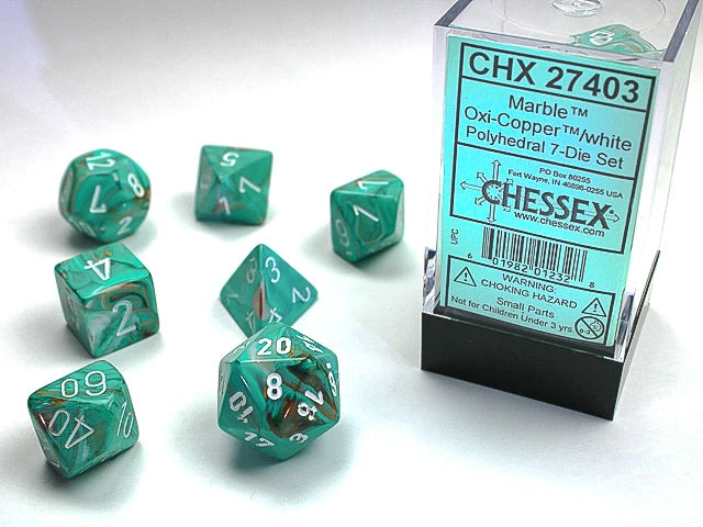 Marble: Polyhedral Oxi-Copper/White 7-Die Set