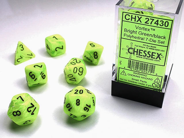 Vortex: Polyhedral Bright Green/Black 7-Die Set