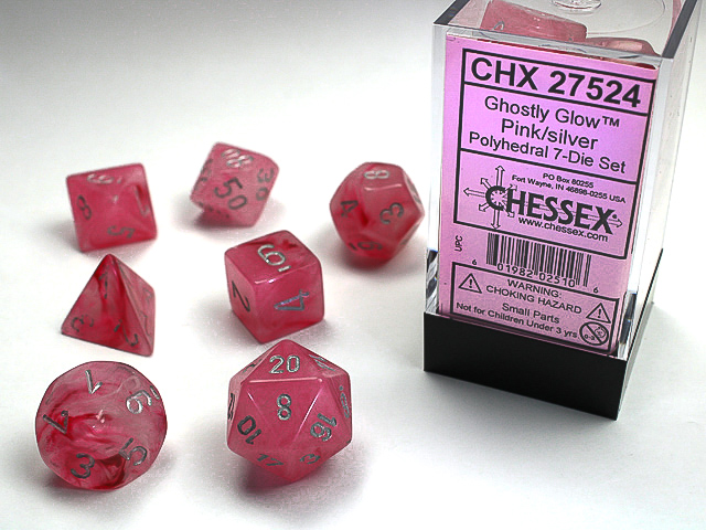 Ghostly Glow: Polyhedral Pink/Silver 7-Die Set