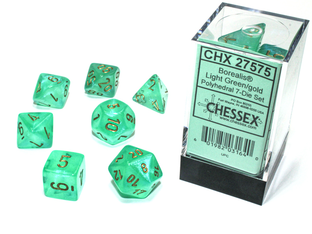 Borealis: Polyhedral Light Green/Gold Luminary: 7-Die Set