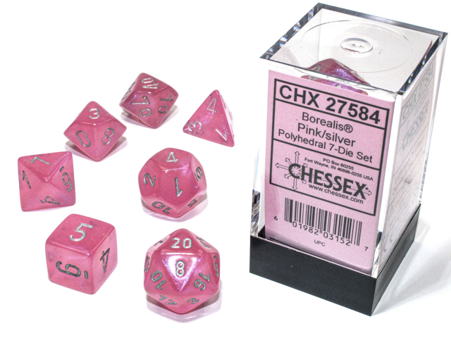 Borealis: Polyhedral Pink/Silver Luminary: 7-Die Set