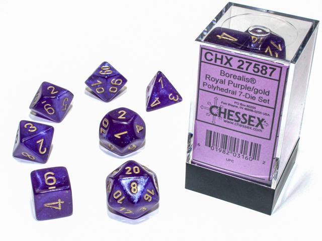 Borealis: Polyhedral Royal Purple/Gold Luminary: 7-Die Set