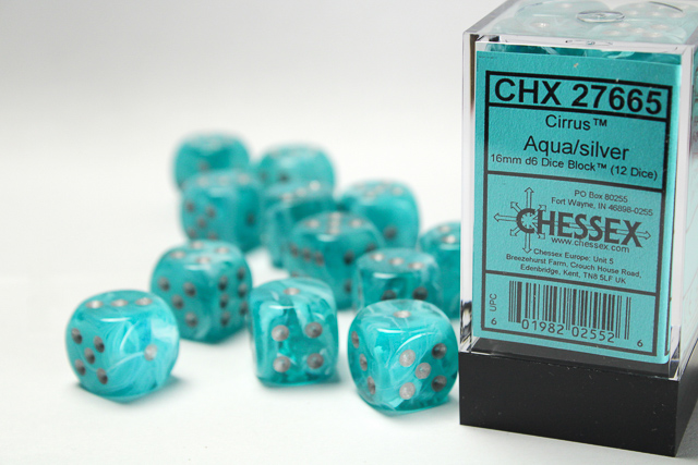 Cirrus: 16mm D6 Aqua/Silver Dice Block (12 Dice)