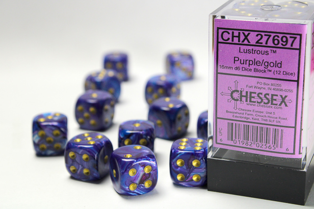 Lustrous: 16mm D6 Purple/Gold Dice Block (12 Dice)