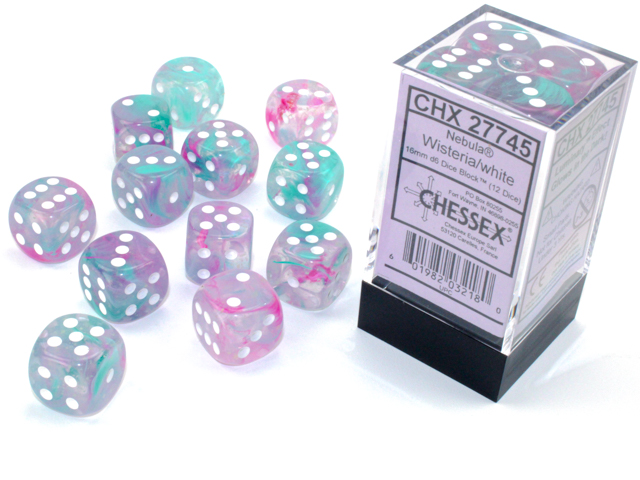 Nebula: 16mm D6 Wisteria/White Luminary: Dice Block (12 Dice)