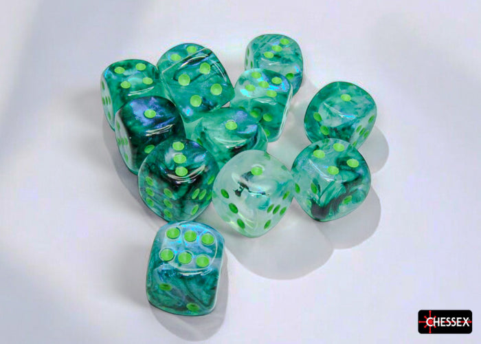 Borealis: Kelp/Light Green Luminary 16mm D6 (12 dice)