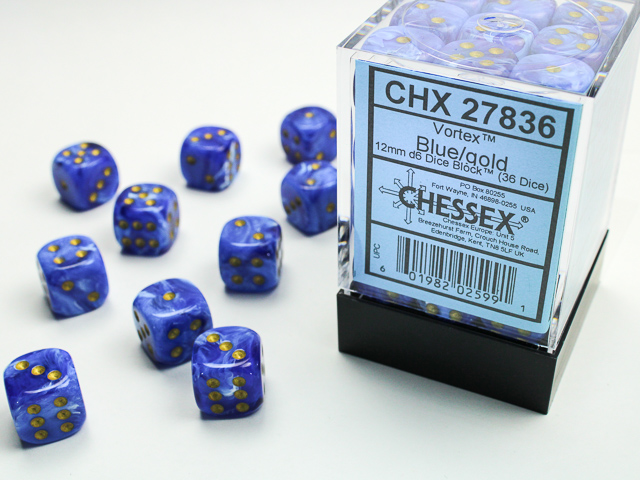 Vortex: 12mm D6 Blue/Gold (36 dice)