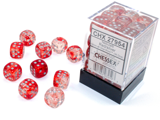 Nebula: 12mm D6 Red/Silver (36 dice)