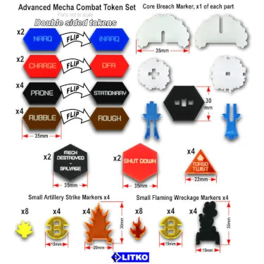 Advanced Mecha Combat Token Set Compatible with BattleTech Classic, Multi-Color (29)
