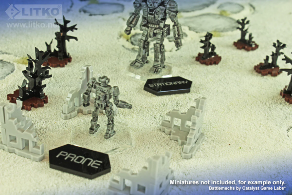 Mecha Combat Double-Sided Stationary/Prone Tokens, Black (5)