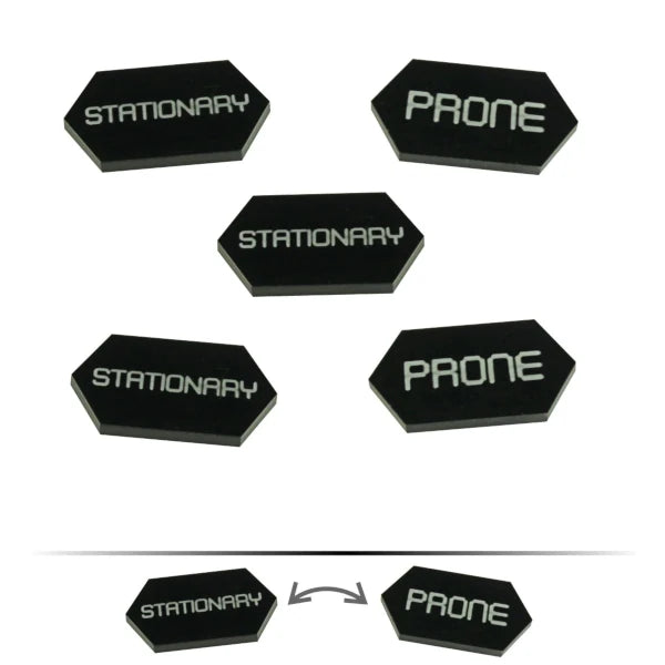Mecha Combat Double-Sided Stationary/Prone Tokens, Black (5)