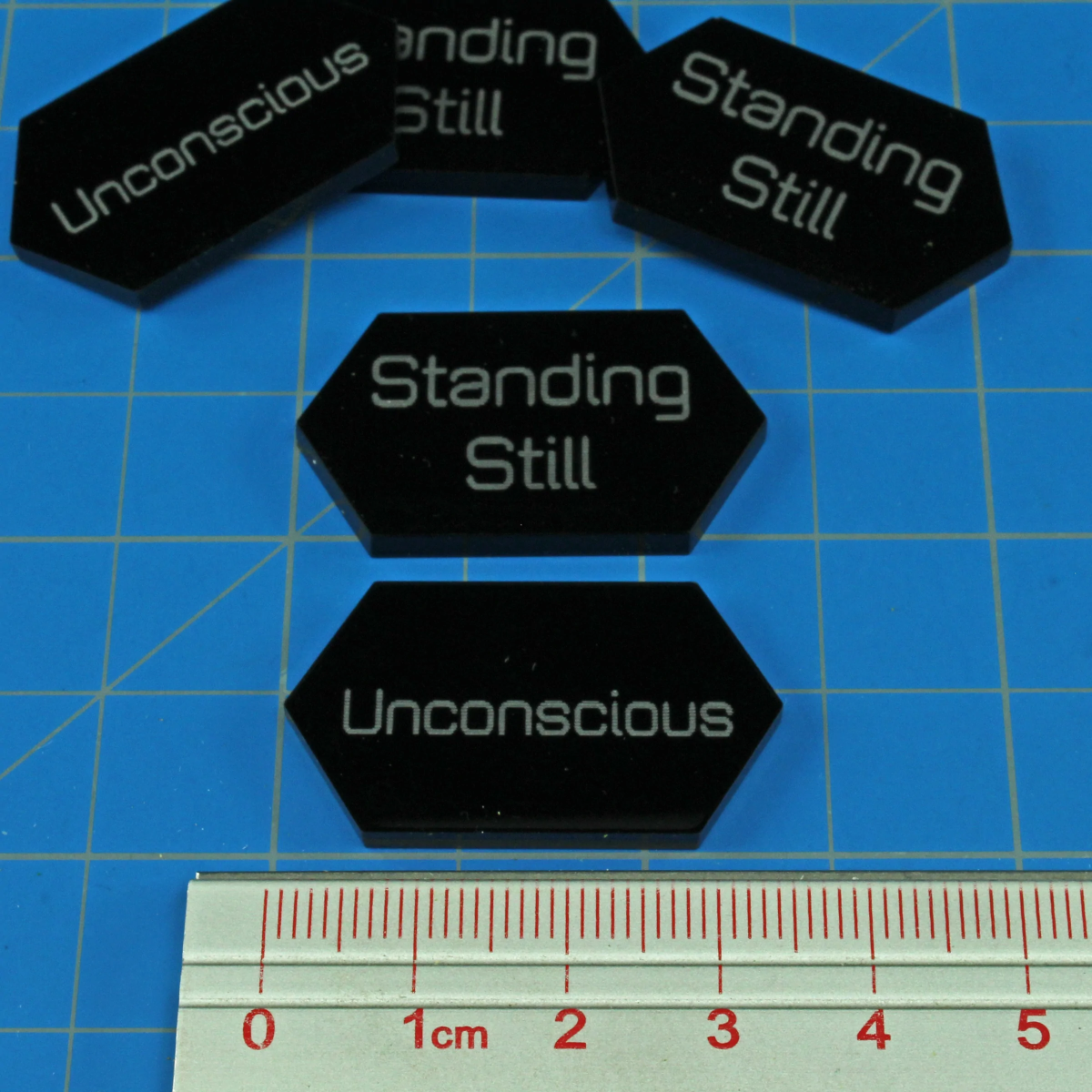 Mecha Combat Double-Sided Unconscious/Standing Still Tokens, Black (5)