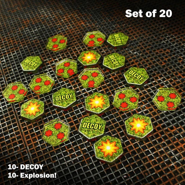 Premium Printed, Double-Sided Explosion & Decoy Mine Token Set (20)